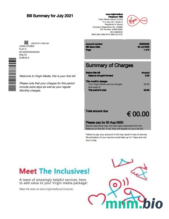 Irlandia Virgin Media rachunek za media szablon w formacie Word i PDF, Wersja 2